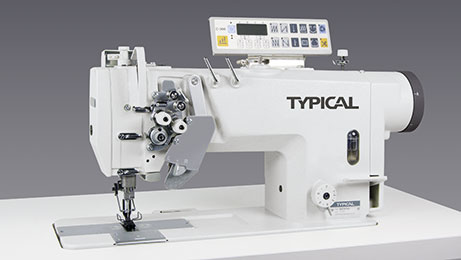 Two needle lockstitch machine with large hook for heavy material