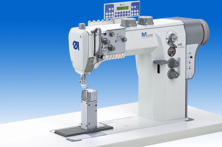 Single needle lockstitch post bed machine (right post) with DA Direct Drive