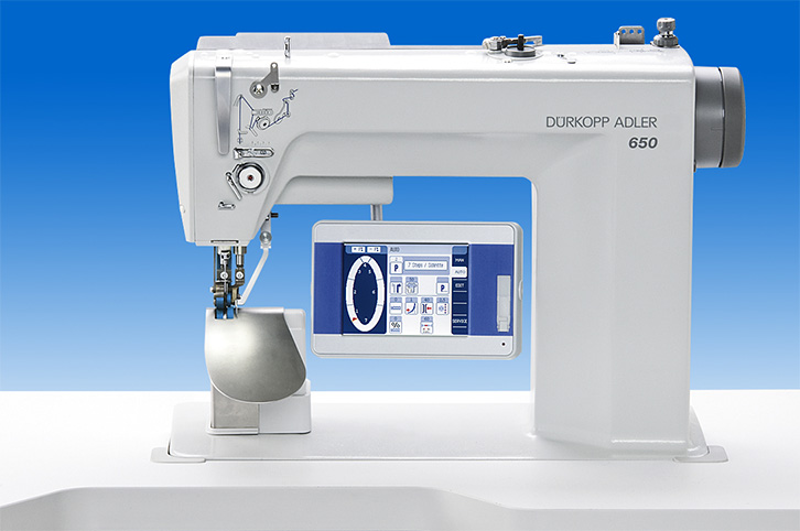 Oil free single needle lockstitch post-bed machine for programmed or manual setting of sleeves